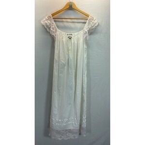 Priamo LG 100% Cotton Nightgown Cottage Core White Romantic lace trim sleeveless